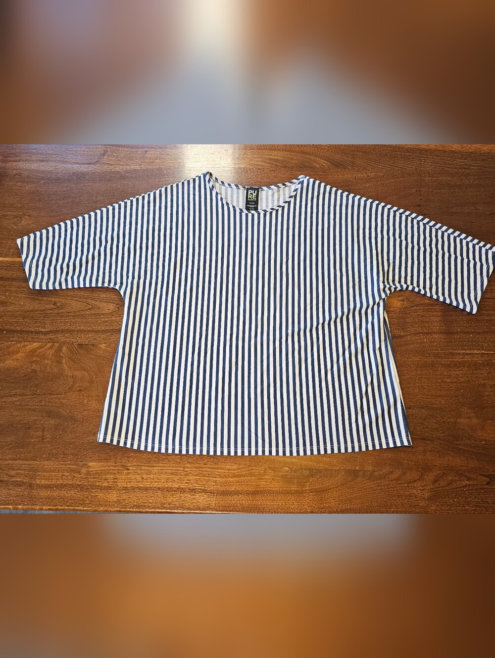 Pure Essence Women's 3/4 Sleeve Top Blue And White Striped Size XL